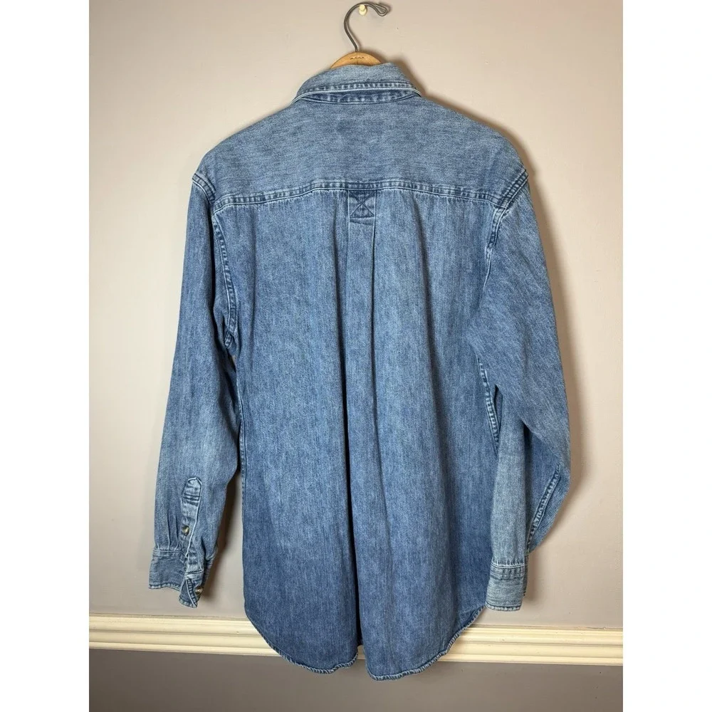 Vtg 90s Hunt Club blue denim jean shirt Long Sleeve Large 16-16 1/2 - Picture 3 of 6